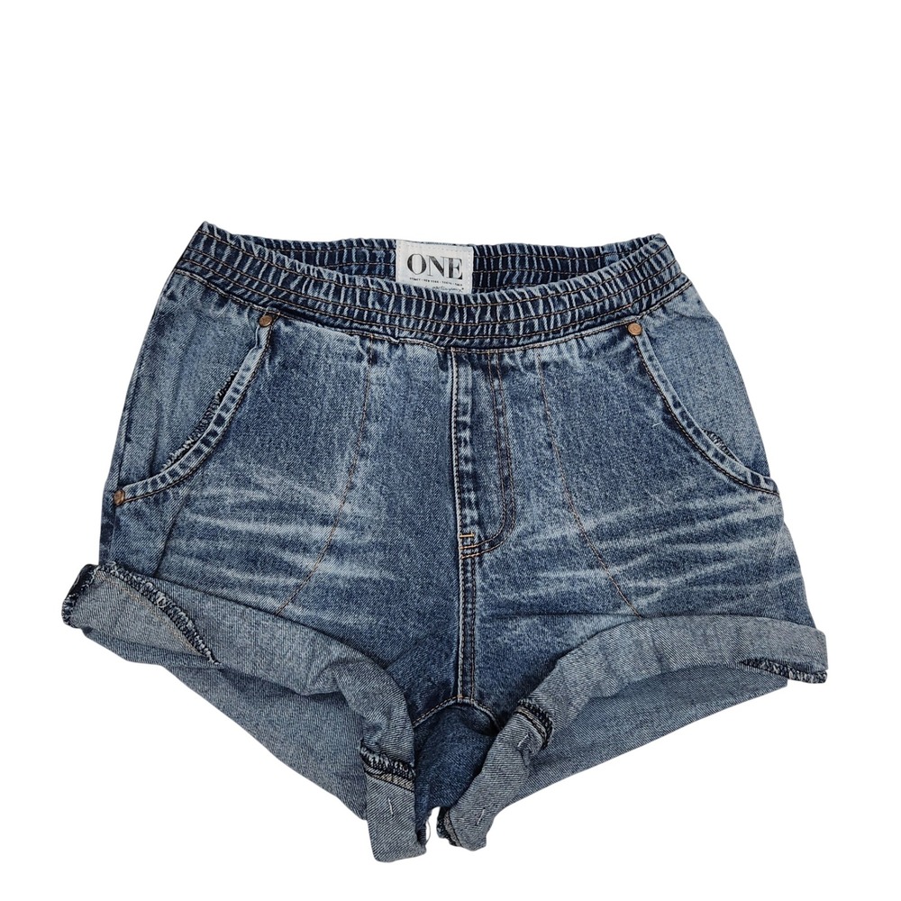 One Teaspoon Hunters Acid Wash Denim Shorts Blue Elastic Waist XS